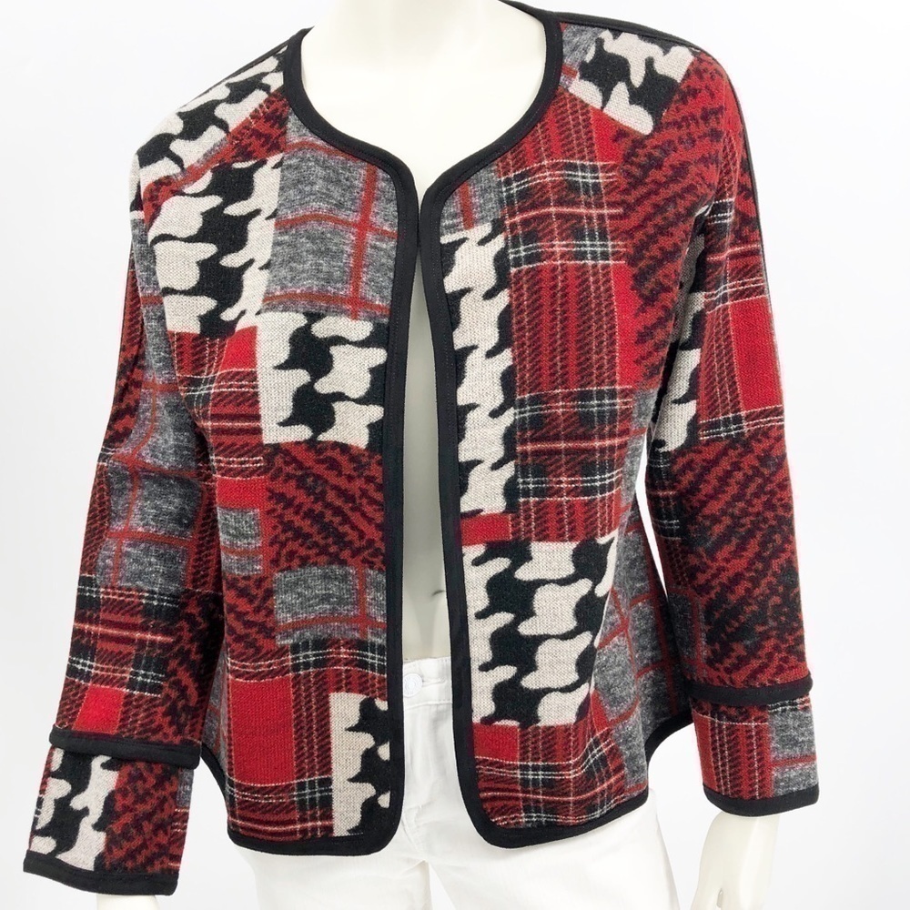 Artistic Red And Black Patchwork Blazer - image 1